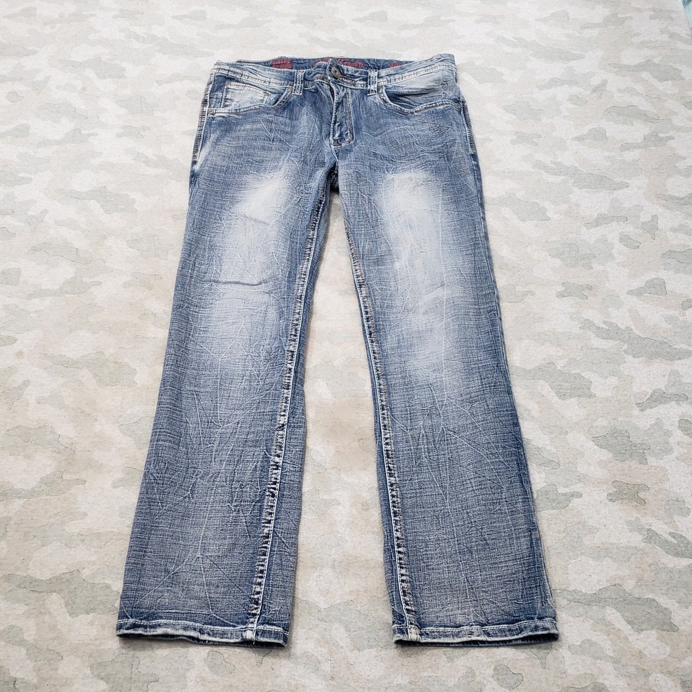 Axe & Crown Jeans Mens 34x27 Blue Straight Embroidered Pocket Denim Medium Wash